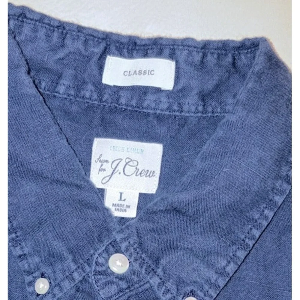 J. Crew Baird McNutt Irish Linen Solid Short Sleeve Large Classic Fit Navy Blue